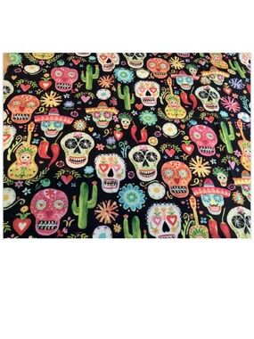 Skulls, Guitars and Cactus on Black - High Quality Quilting Cotton - FQ